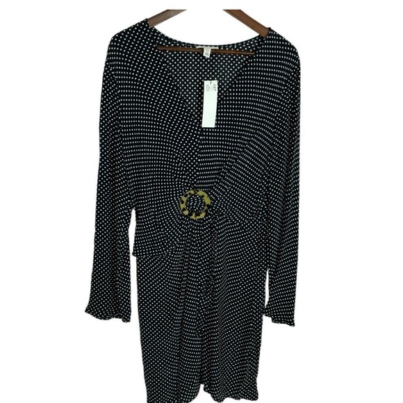 NWT Topshop Black White Polka Dot Horn Ring Faux Wrap Dress Women's Size US 8 - Picture 4 of 6